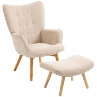 HOMCOM Fotoliu cu Taburet pentru Cameră sau Living din Catifea cu Model Crestat , Spătar Înalt și Brațe, 72x80x101 cm, Bej(m-10)