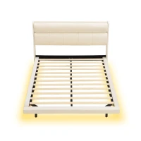 Letto imbottito moderno, con design sospeso e luce sensore, 140×200 cm,senza materasso,Beige(m-8)