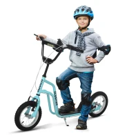 HOMCOM Kinderroller Lenker Verstellbar Scooter Tretroller Cityroller Kinder Roller Kickboard mit Luftreifen 12 Zoll ab 5 Jahre Blau 120 x 58 x 75-80 cm(m-1)