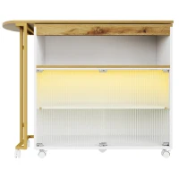 Table de bar extensible avec rangement, avec LED, mobile, Table haute bistrot îlot de cuisine, 138-204×39×105 cm, Blanc(m-10)