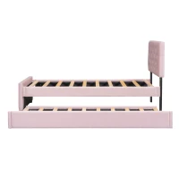 Einzelbett Multifunktionales Rollbett Polsterbett Samtoptik Lattenrost für kleine Räume 90x200cm Rosa(m-11)