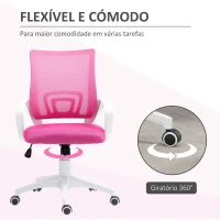 HOMCOM Cadeira de Escritório de Malha Giratória com Altura Ajustável Função Basculante e Apoio para os Braços 57x55x89-109 cm Rosa(m-4)
