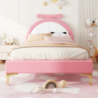 Cama acolchada 90×200 cm, con cabecera cómoda, sin colchón, Rosa(m-5)