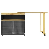 Table de bar extensible avec rangement, avec LED, mobile, Table haute bistrot îlot de cuisine, 138-204×39×105 cm, Noir(m-11)