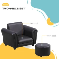HOMCOM Toddler Chair Single Seater Kids Sofa Set, 54 x 42 x 41cm, Kids Sofa with Stool, Black(m-4)