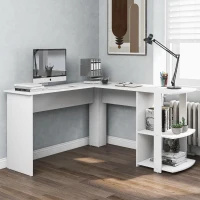 Bureau d'angle en L, avec 2 étagères, 140×140×75 CM, Blanc(m-5)
