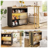 Table de bar extensible avec rangement, avec LED, mobile, Table haute bistrot îlot de cuisine, 138-204×39×105 cm, Noir(m-5)