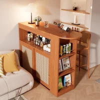 Multifunktionaler Bartisch mit Stauraum ausziehbar mit Rattangeflecht Türfronten und verstellbaren Ablagen für zuhause Braun(m-5)