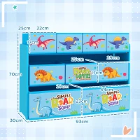 AIYAPLAY 3-Tier Kids Storage Unit with 9 Non-Woven Fabric Boxes for Toys, Books for Bedroom, Nursery, Blue(m-3)