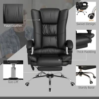 Vinsetto High Back Vibration Massage Office Chair, Heated Reclining PU Leather Computer Chair with 135° Reclining Back and Footrest, Black(m-7)