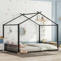 Cama para niño 140×200 cm, cama de hierro en forma de casa, sin colchón, Negro(m-5)