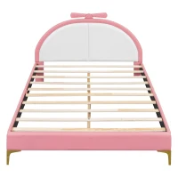 Letto Imbottito con Rete a Doghe, Letto con Testiera Comfort in Pelle PU, Letto per Cameretta per Bambine +6 Anni, Senza Materasso, 140×200 cm, Rosa(m-11)