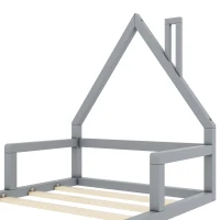 Letto Montessori a Forma di Casetta con Doghe in Legno, Letto per Cameretta per Bambini 4+ Anni, Senza Materasso, 90x200 cm, Grigio(m-8)