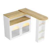 Modern ausziehbarer Bartisch mit integriertem Stauraum, 360-Grad drehbar, LED-Bartisch mit Glasfront für Homebar, Weiß(m-7)