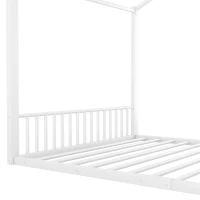 Lit rembourré 140×200 cm, lit en fer en forme de maison,sans matelas, Blanc(m-6)