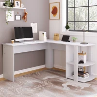 Eckschreibtisch 140 CM Computertisch, L-förmig mit 2 Ablagen, wasserabweisend und kratzfest, 140×140×75 CM, Weiß(m-1)