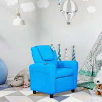 HOMCOM Kids Recliner Chair, PU Leather with Adjustable Backrest, Footrest, Padded Headrest, Blue(m-2)