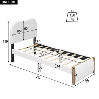 Lit rembourré 90x200 cm, avec tête de lit blanche, sans matelas, Blanc(m-3)