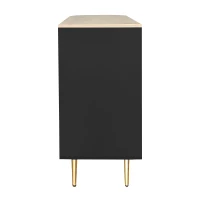 Anrichte Aufbewahrung 130 cm Freistehende mit LED-Leuchten und Glastür Schwarz(m-11)