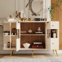 Buffet autoportant de rangement, avec Portes en Verre et Éclairages LED, 130×40×80 cm, Beige(m-4)