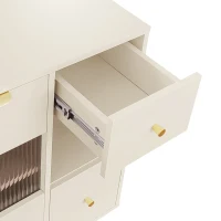 Buffet autoportant de rangement, avec Portes en Verre et Éclairages LED, 130×40×80 cm, Beige(m-7)