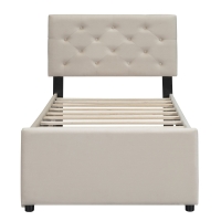 Cama nido 90x200 cm, con somier de láminas y cajón rodante, sin colchón, Beige
