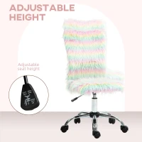 HOMCOM Fluffy Desk Chair, Armless Students Chair, Makeup Vanity Chair with Adjustable Height, Rolling Wheels for Home Study Bedroom, Unicorn Tone(m-4)