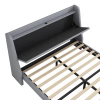 Letto imbottito con vano contenitore nella testiera, presa USB e cassetti alla base, senza materasso,140×200 cm, Grigio(m-7)