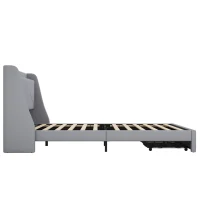 Letto imbottito con vano contenitore nella testiera, presa USB e cassetti alla base, senza materasso,140×200 cm, Grigio(m-10)