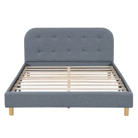 Letto matrimoniale imbottito, tessuto di lino, senza materasso,140×200 cm, Grigio(m-2)