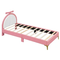 Cama acolchada 90×200 cm, con cabecera cómoda, sin colchón, Rosa(m-10)