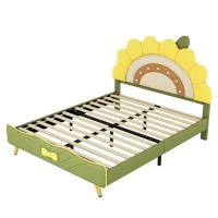 Lit pour enfant 140×200 cm, forme de tournesol, décoration avec nœuds,sans matelas, Jaune(m-7)