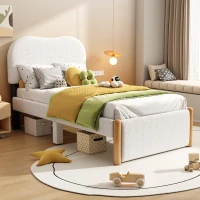 Lit rembourré 90x200 cm, avec tête de lit blanche, sans matelas, Blanc(m-5)