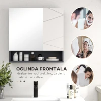 Kleankin Dulap Baie cu Oglinda – Suspendat, Alb cu Rafturi Reglabile(m-6)