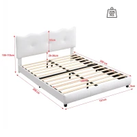 Lit rembourré 140x200 cm, Tête de lit réglable, sans matelas, Blanc(m-3)