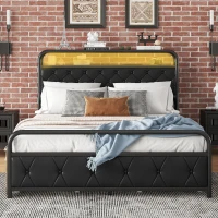 Lit multifonction 140×200 cm, avec éclairage d'ambiance, prises USB et 4 tiroirs,sans matelas, Noir(m-4)