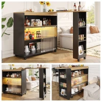 Bartisch ausziehbarer mit LED 138-204cm modern im Wohnbereich Schwarz(m-5)