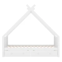 Letto a Casetta per Bambini con 2 Cassetti Estraibili, Letto per Cameretta in Legno e MDF, Senza Materasso, 90×200 cm, Bianco(m-2)
