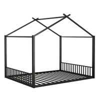 Cama para niño 140×200 cm, cama de hierro en forma de casa, sin colchón, Negro(m-8)