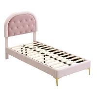 Letto imbottito con testiera curva in velluto,90×200 cm, senza materasso, Rosa(m-9)