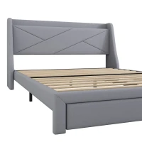 Letto imbottito con vano contenitore nella testiera, presa USB e cassetti alla base, senza materasso,140×200 cm, Grigio(m-6)