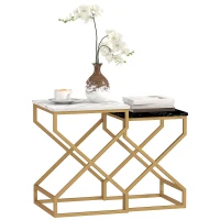 HOMCOM Set of Two Marble-Effect Nesting Tables(m-1)