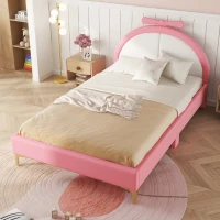 Letto Imbottito con Rete a Doghe, Letto con Testiera Comfort in Pelle PU, Letto per Cameretta per Bambine +6 Anni, Senza Materasso, 140×200 cm, Rosa(m-1)