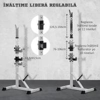 HOMCOM Set 2 Suporturi pentru Gantere cu 3 Cârlige, Înălțime Reglabilă și Capacitate de 200 kg, 58,5x75,5x176 cm, Argintiu(m-5)