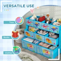 AIYAPLAY 3-Tier Kids Storage Unit with 9 Non-Woven Fabric Boxes for Toys, Books for Bedroom, Nursery, Blue(m-7)