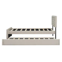 Einzelbett Multifunktionales Rollbett Polsterbett Samtoptik Lattenrost für kleine Räume 90x200cm Beige(m-11)