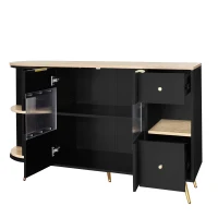 Anrichte Aufbewahrung 130 cm Freistehende mit LED-Leuchten und Glastür Schwarz(m-10)