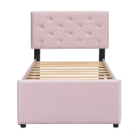 Einzelbett Multifunktionales Rollbett Polsterbett Samtoptik Lattenrost für kleine Räume 90x200cm Rosa(m-2)