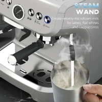 HOMCOM 15 Bar Coffee Machine, with Adjustable Grind, Steamer and Accessories - Silver Colour(m-5)