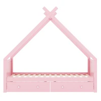 Letto per bambini a forma di casa, due cassetti sotto, senza materasso, 90×200 cm, Rosa(m-2)